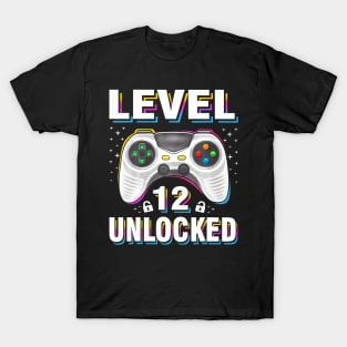 12th Birthday Boy Level 12 Unlocked Video Gamer 12 Years T-Shirt